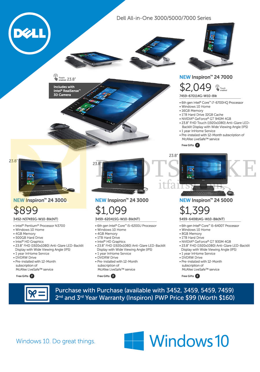 IT SHOW 2016 price list image brochure of Dell AIO Desktop PCs Inspiron 24 7000, 24 3000, 24 5000 Series