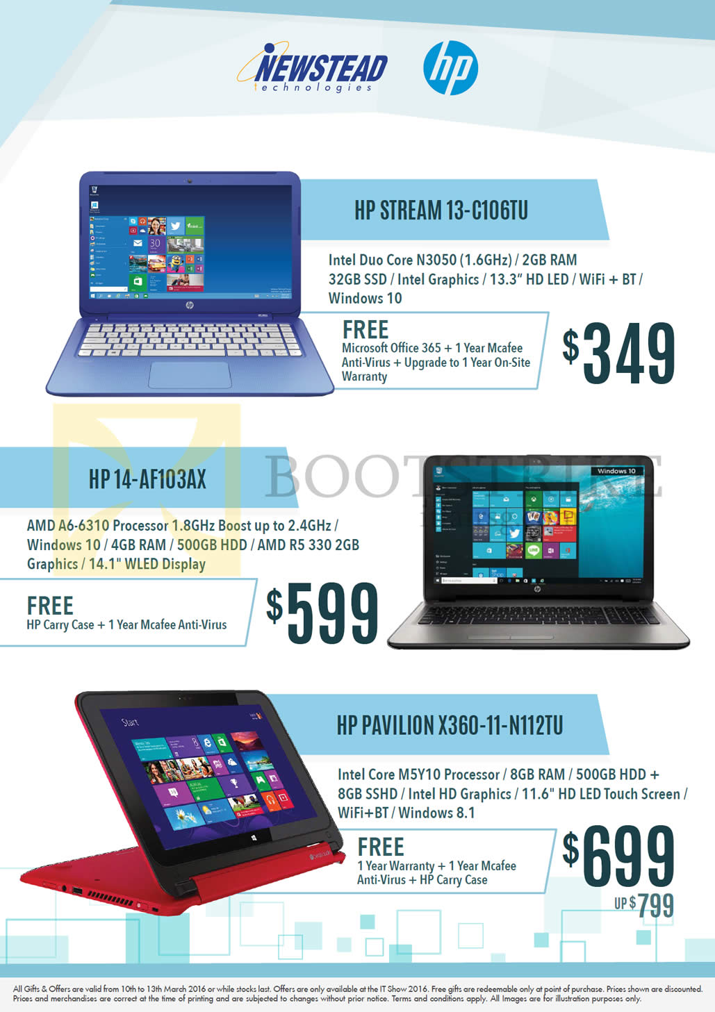 IT SHOW 2016 price list image brochure of HP Newstead Notebooks Stream 13-C106TU, 14-AF103AX, Pavilion X360-11-N112TU