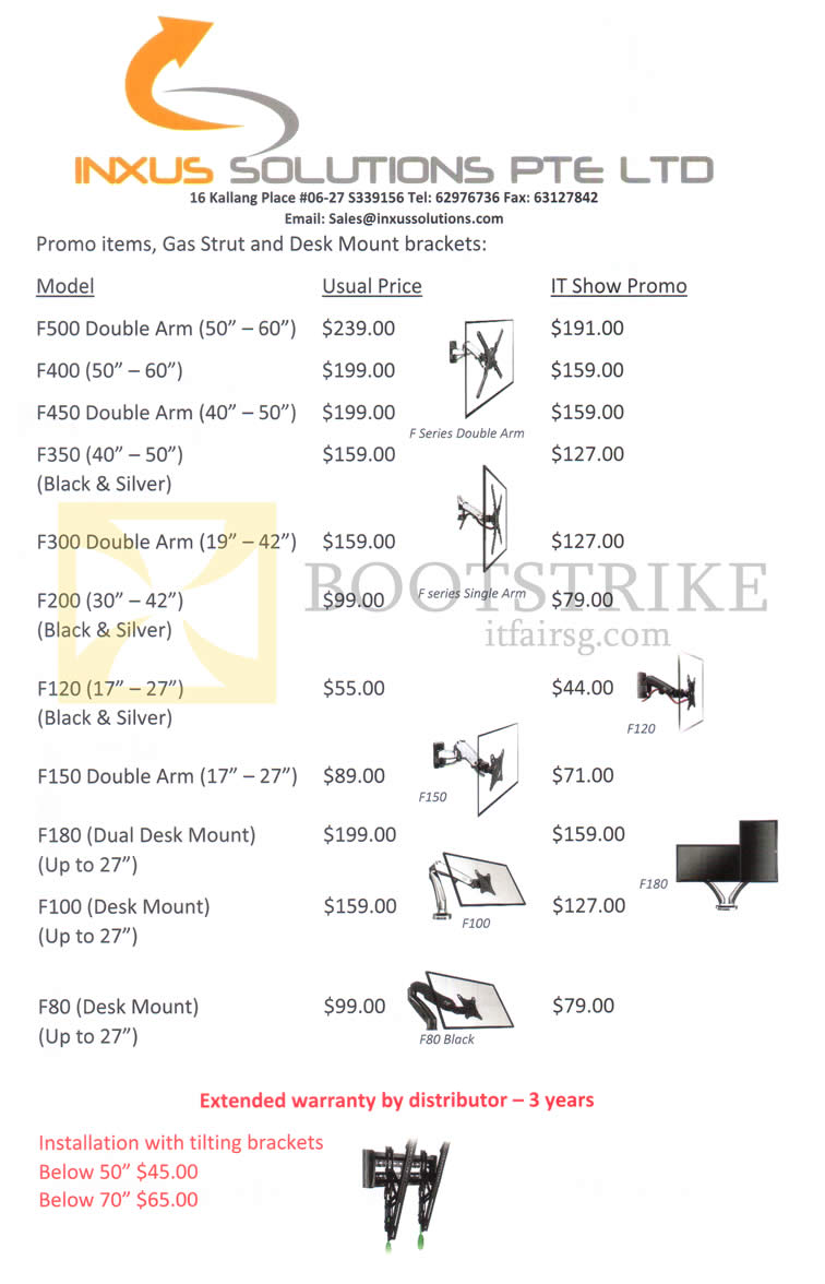 IT SHOW 2016 price list image brochure of Inxus Solutions Gas Strut, Desk Mount Brackets