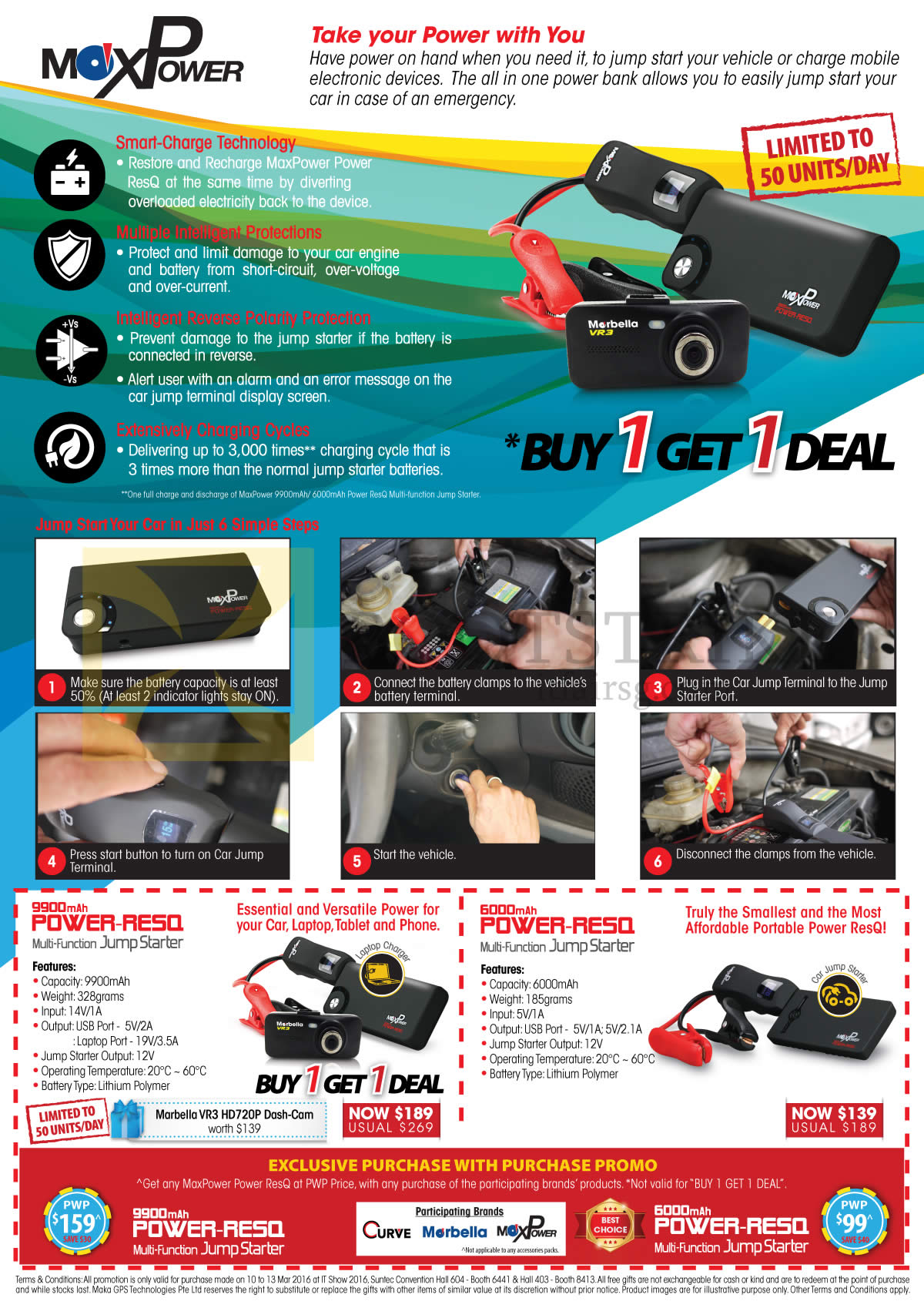 IT SHOW 2016 price list image brochure of Maka GPS Marbella MaxPower Jump Starter Power RE50 9900mah, 6000mah