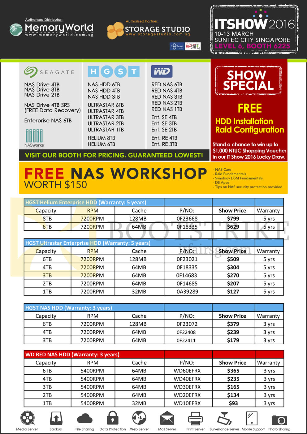 IT SHOW 2016 price list image brochure of Memory World HGST Internal HDD Helium Ultrastar NAS, NAS 1TB, 2TB, 3TB, 4TB, 6TB, 8TB