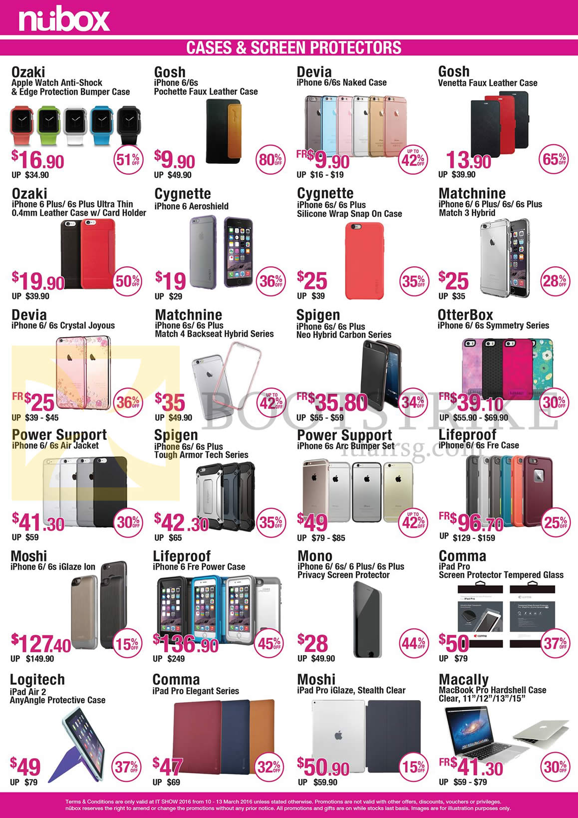 IT SHOW 2016 price list image brochure of Nubox Cases N Screen Protectors, Ozaki, Gosh, Cygnette, Lifeproof, Moshi, Logitech, Comma