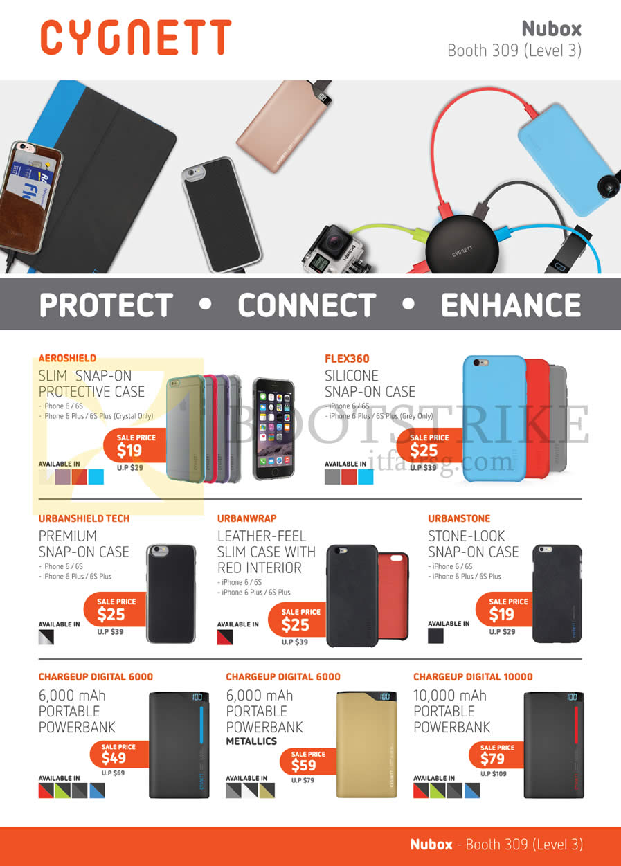 IT SHOW 2016 price list image brochure of Nubox Cygnett Cases Power Banks, Aeroshield, Flex360, Urbanshield Tech, Urbanwrap, Urbanstone, Chargeup Digital 6000, Portable, Powerbank, Chargeup Digital 10000