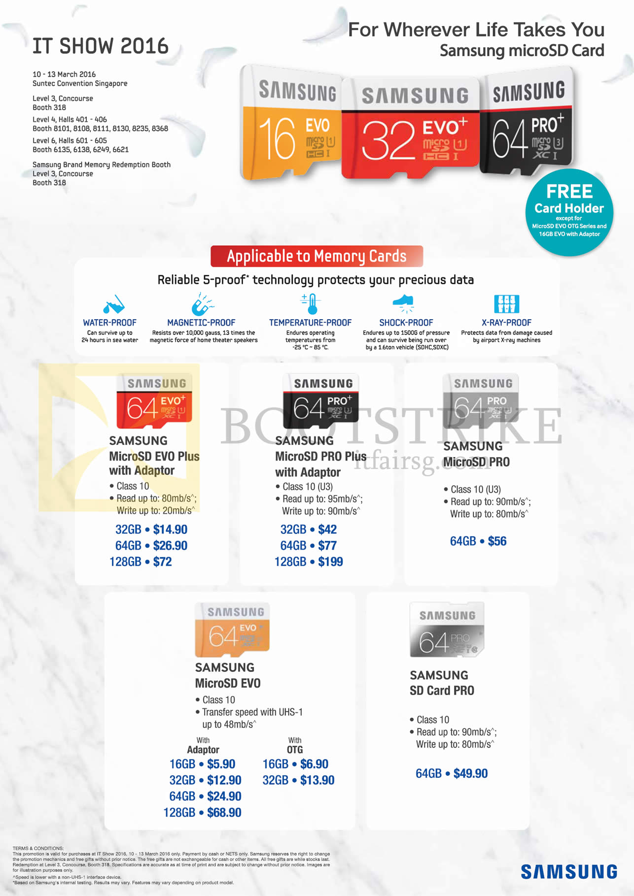 IT SHOW 2016 price list image brochure of Samsung Memory Cards, MicroSD, Pro Plus, Evo, SD Card Pro, 16GB 32GB 64GB 128GB