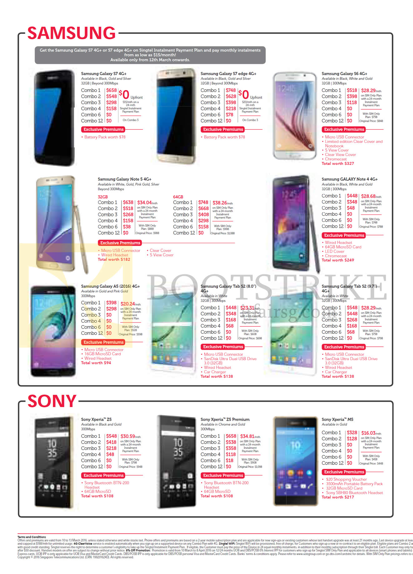 IT SHOW 2016 price list image brochure of Singtel Mobile Phones Samsung, Sony, Galaxy S7, S7 Edge, S6, Note 5, Note 4, A5, Tab S2 8.0, 9.7, Sony Xperia Z5, Z5 Premium, M5