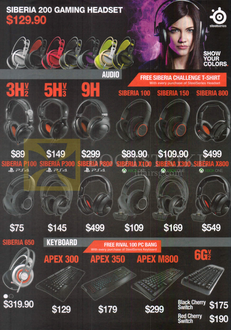 IT SHOW 2016 price list image brochure of Steelseries Siberia 200 Gaming Headset 3HV2, 5HV3, 9H, Siberia 100, 150, 800, P100, P300, P800, X100, X300, X800, 650, Apex 300, 350, M800, 6GV2