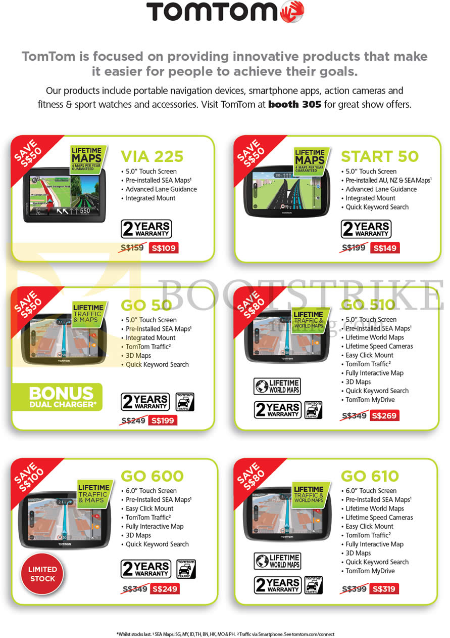 IT SHOW 2016 price list image brochure of TomTom GPS Navigators VIA 225, START 50, GO 50, GO 510, GO 610, GO 600