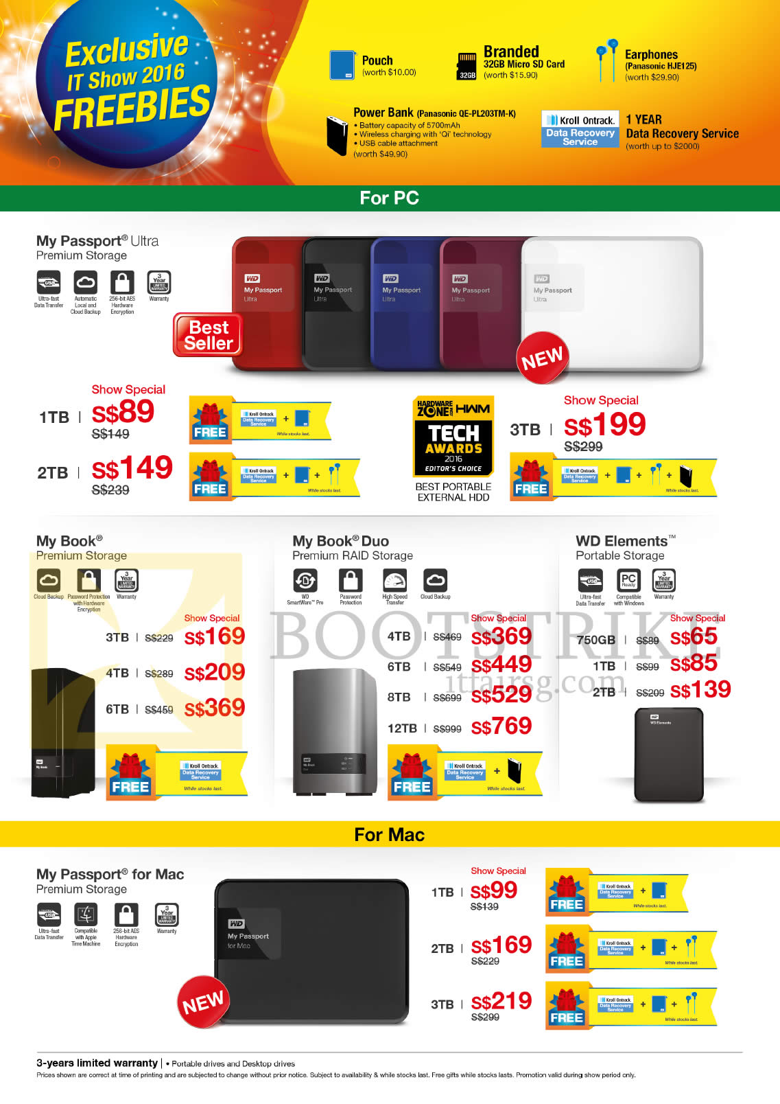 IT SHOW 2016 price list image brochure of Western Digital WD Storage My Passport Ultra, Book Premium Storage, Duo Premium WD Elements, Portable, Passport For Mac, 750GB, 1TB, 2TB, 3TB, 4TB, 6TB, 8TB, 12TB