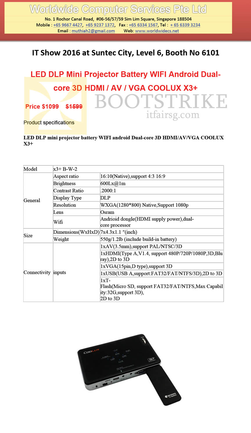 IT SHOW 2016 price list image brochure of Worldwide Computer Services X3 Plus Mini Projector