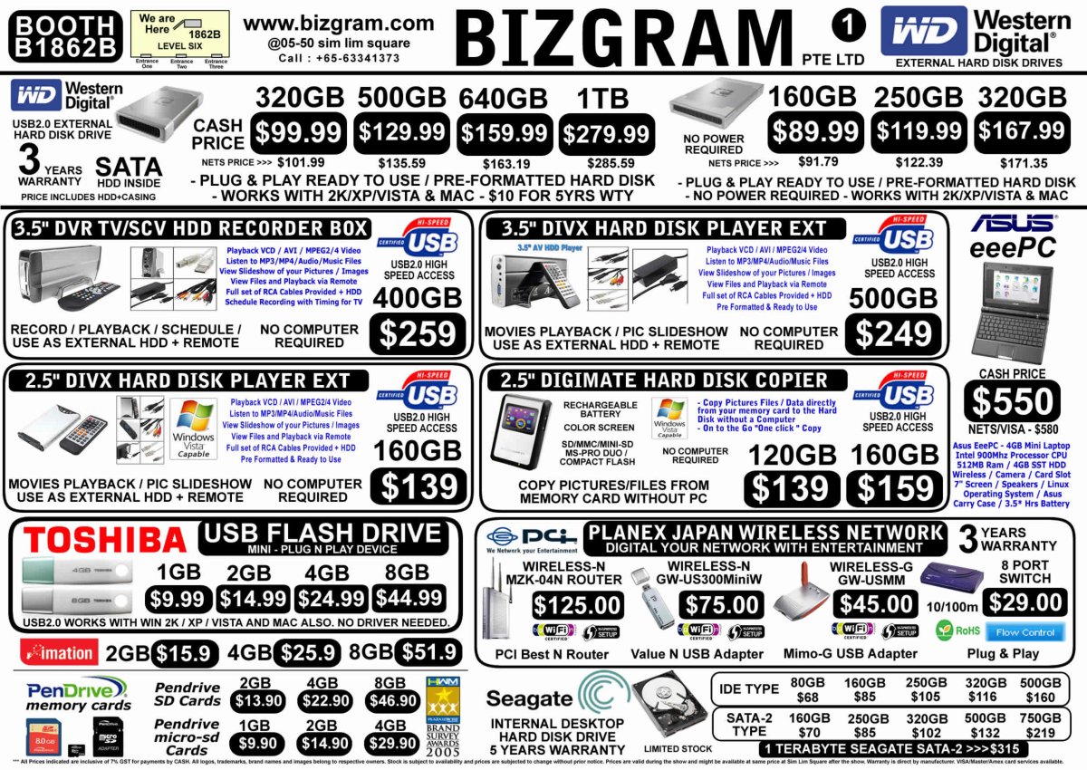 PC Show 2008 price list image brochure of Bizgram Hard Disks