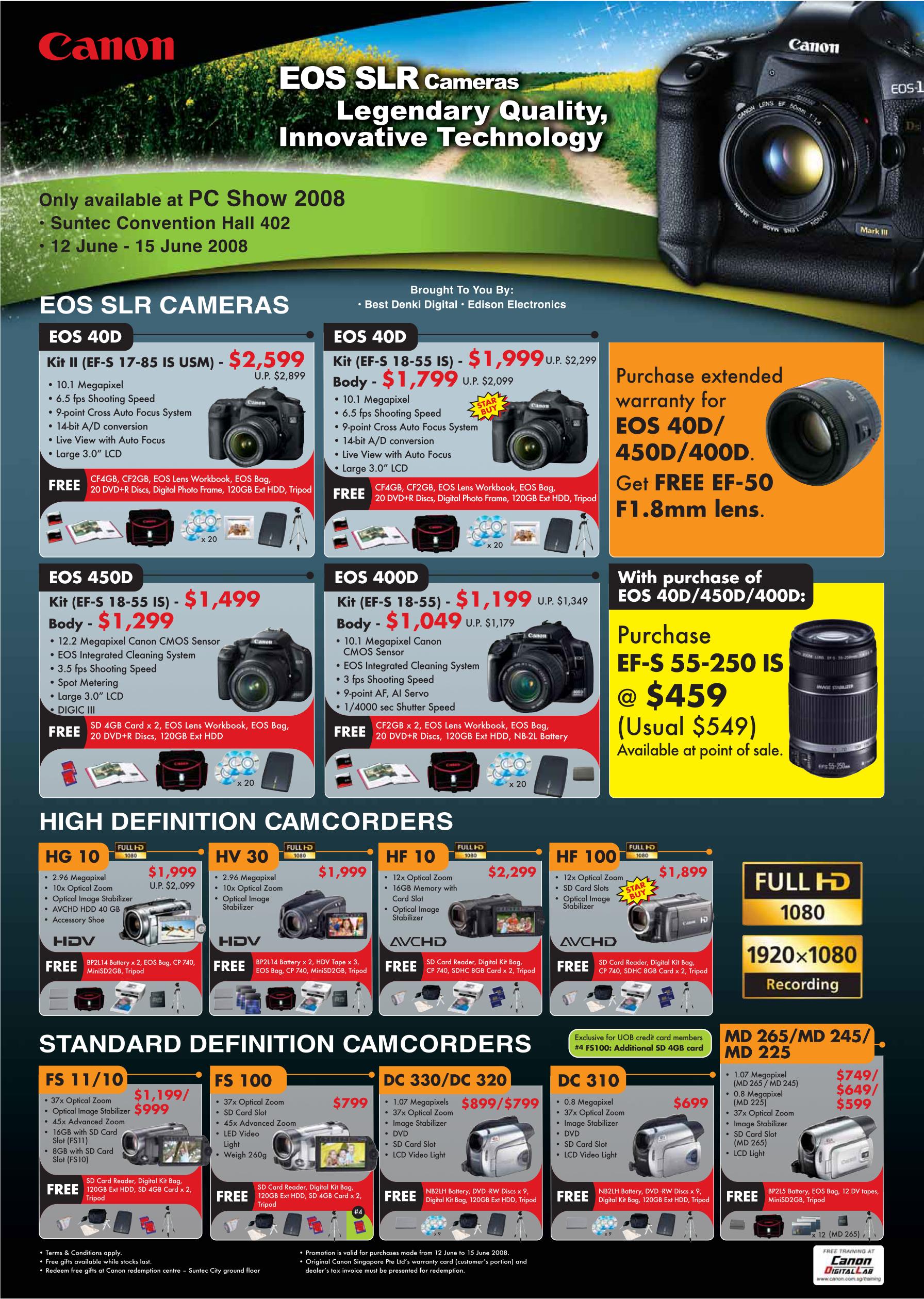 PC Show 2008 price list image brochure of Canon Dslr Cameras Camcorders