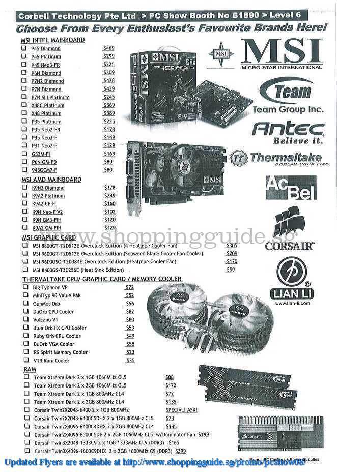 PC Show 2008 price list image brochure of Corbell Msi Antec Thermaltake ShoppingGuide.SG-PcShow08-050