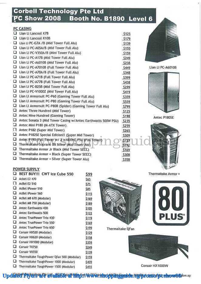 PC Show 2008 price list image brochure of Corbell Msi Antec Thermaltake ShoppingGuide.SG-PcShow08-051