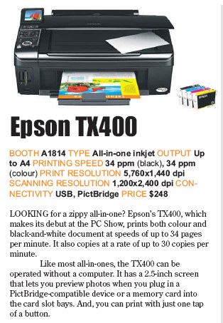 PC Show 2008 price list image brochure of Epson Tx400