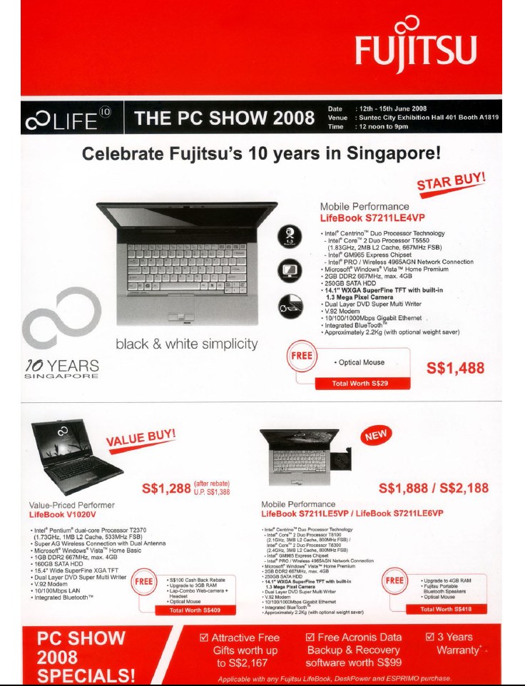 PC Show 2008 price list image brochure of Fujitsu Lifebook 1