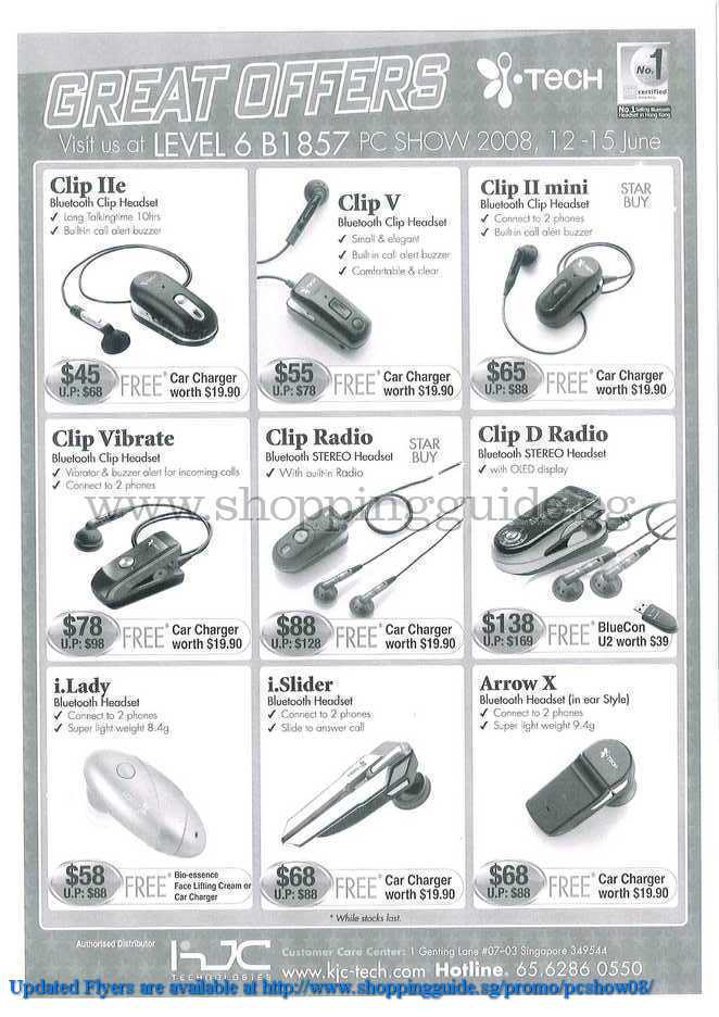 PC Show 2008 price list image brochure of I-tech Bluetooth Headset ShoppingGuide.SG-PcShow08-053