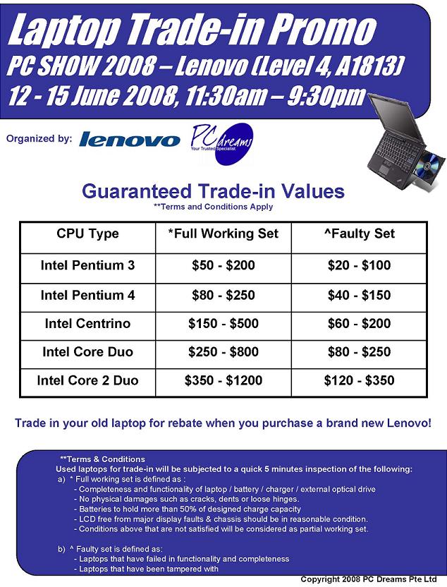 PC Show 2008 price list image brochure of Lenovo Trade In Program