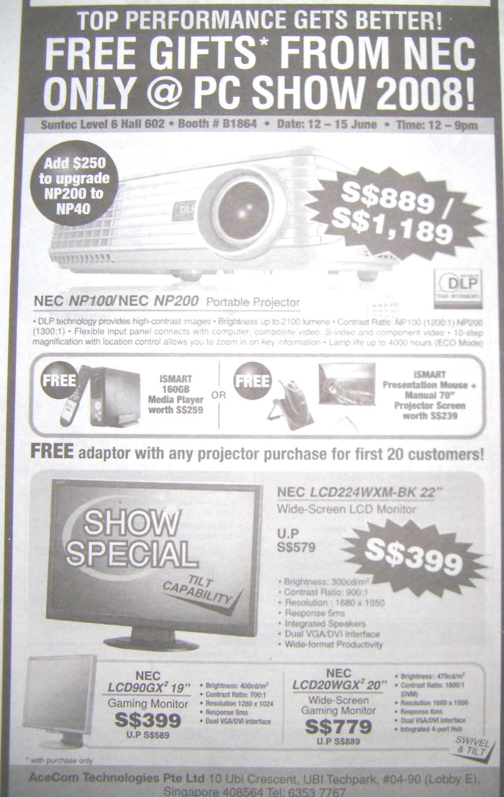 PC Show 2008 price list image brochure of Nec Lcd And Projector