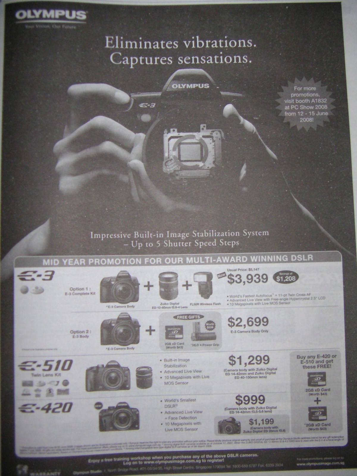 PC Show 2008 price list image brochure of Olympus Cameras