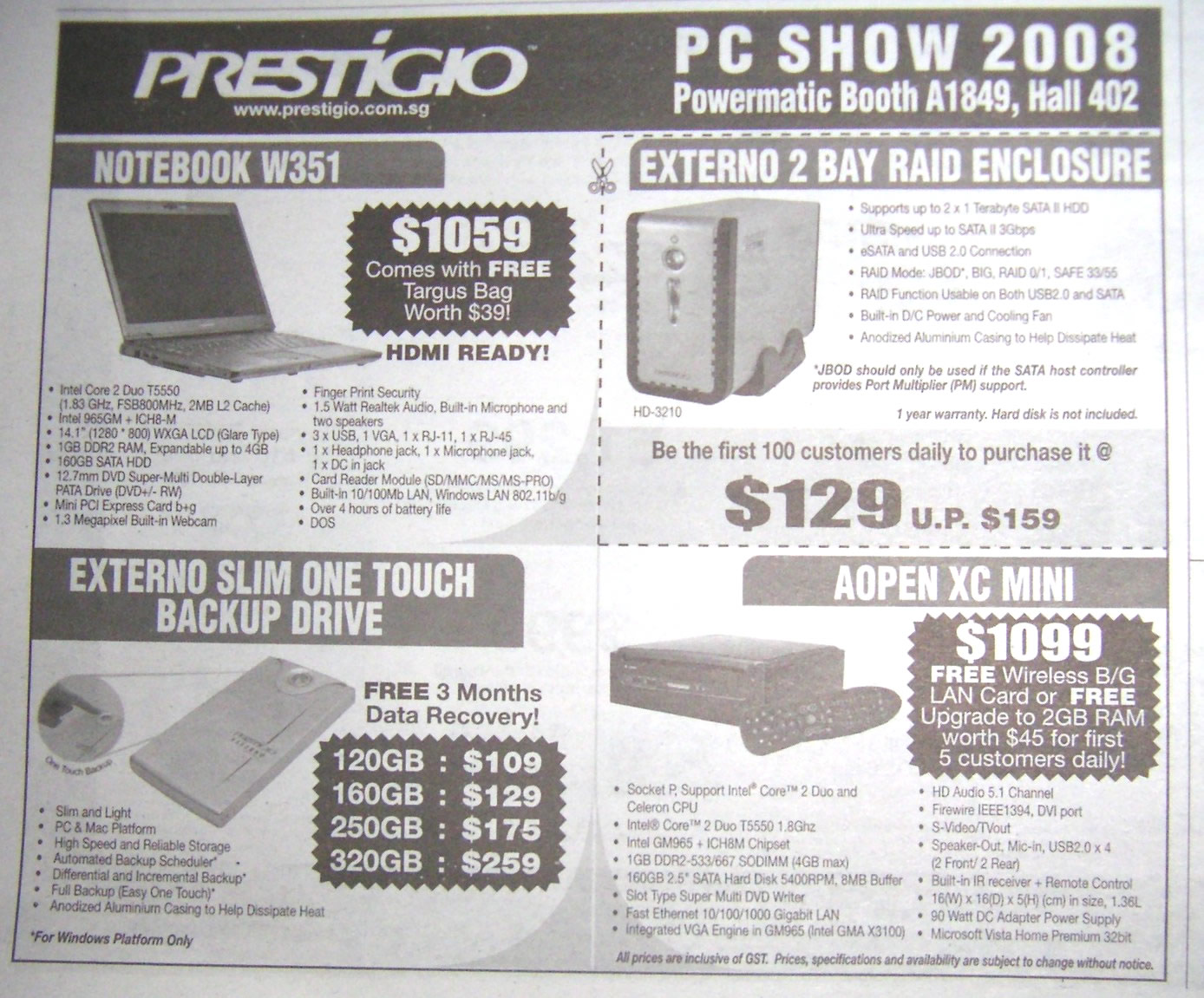 PC Show 2008 price list image brochure of Prestigio