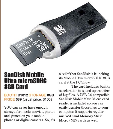 PC Show 2008 price list image brochure of Sandisk Sdhc Card