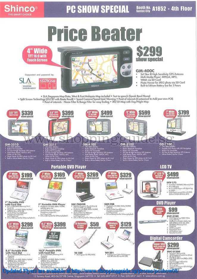 PC Show 2008 price list image brochure of Shinco Dvd Gps Lcd Tv ShoppingGuide.SG-PcShow08-178