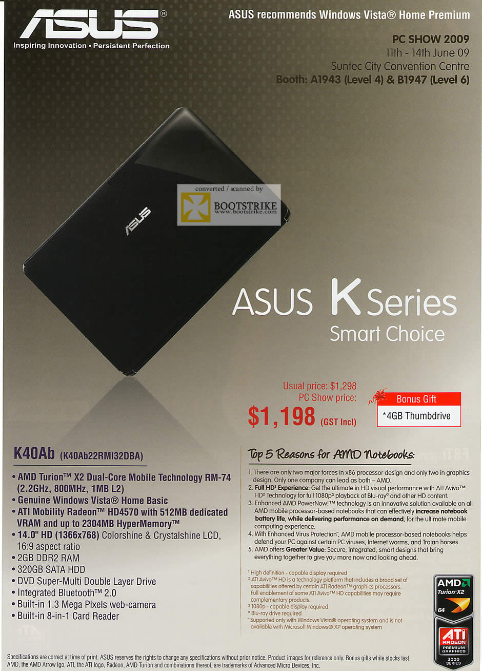 PC Show 2009 price list image brochure of ASUS K Series K40Ab AMD Notebook