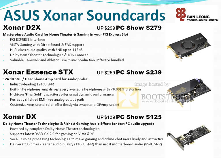 PC Show 2009 price list image brochure of ASUS Sound Cards Xonar D2X Essence STX DX