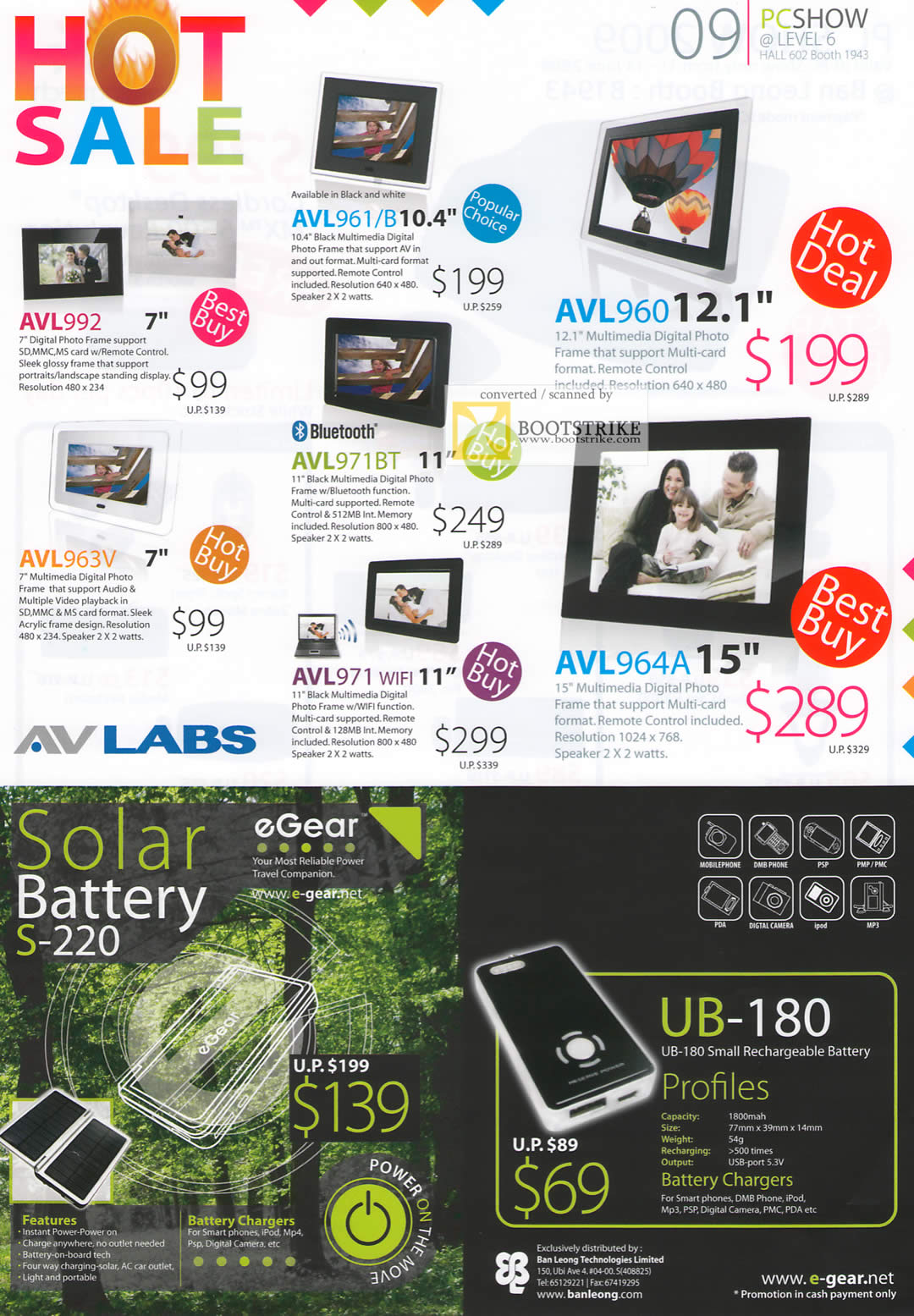 PC Show 2009 price list image brochure of AVLabs Digital Multimedia Photo Frame EGear Solar Battery