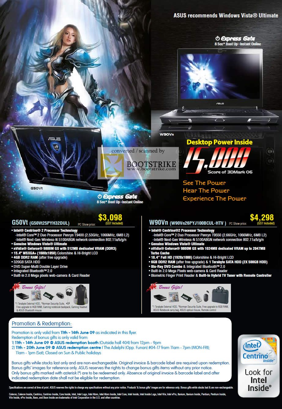 PC Show 2009 price list image brochure of Asus W90Vn G50Vt Gaming Notebook