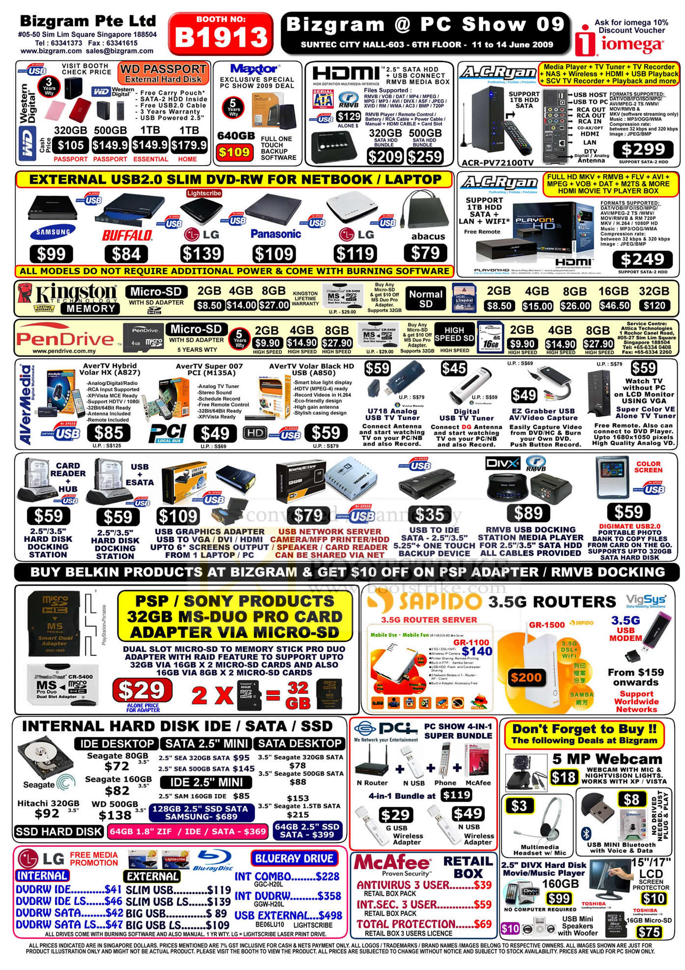 PC Show 2009 price list image brochure of Bizgram External Drive AC Ryan DVD Wireless