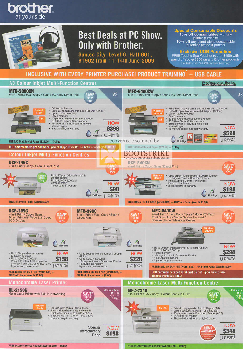 PC Show 2009 price list image brochure of Brother Colour Inkjet MFC DCP Monochrome Laser Printer