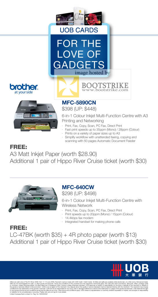 PC Show 2009 price list image brochure of Brother MFC-5890CN 640CW UOB Card