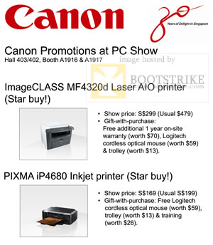 PC Show 2009 price list image brochure of Canon Imageclass MF4320d Laser AIO Pixma Ip4680 Promotion