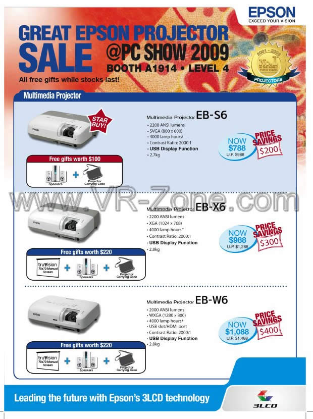 PC Show 2009 price list image brochure of Epson Multimedia Projector EB-S6 EB-X6 EB-W6