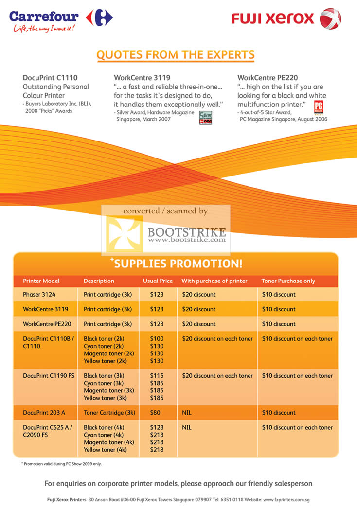 PC Show 2009 price list image brochure of Fuji Xerox DocuPrint WorkCentre 3119 PE220 C1110 Toner Supplies