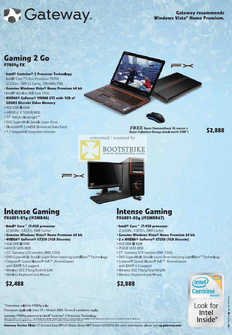 PC Show 2009 price list image brochure of Gateway Gaming P7809g Notebook FX6801 Desktop