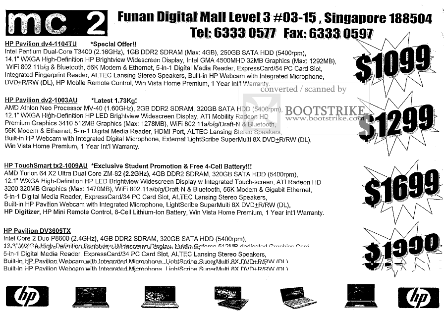 PC Show 2009 price list image brochure of HP Pavilion Dv4-1104tu Dv2-1003au Tx2-1009au Dv3605TX Fuwell