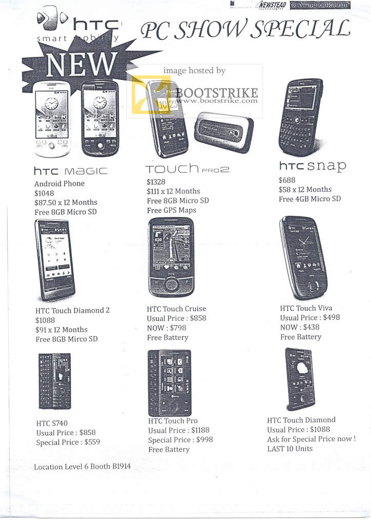 PC Show 2009 price list image brochure of HTC Newstead Magic Touch Snap Diamond Cruise Viva Pro