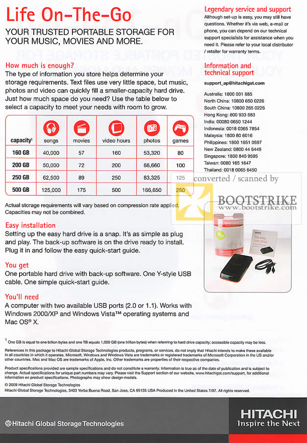 PC Show 2009 price list image brochure of Hitachi Life On-The-Go External Portable Hard Disk Features