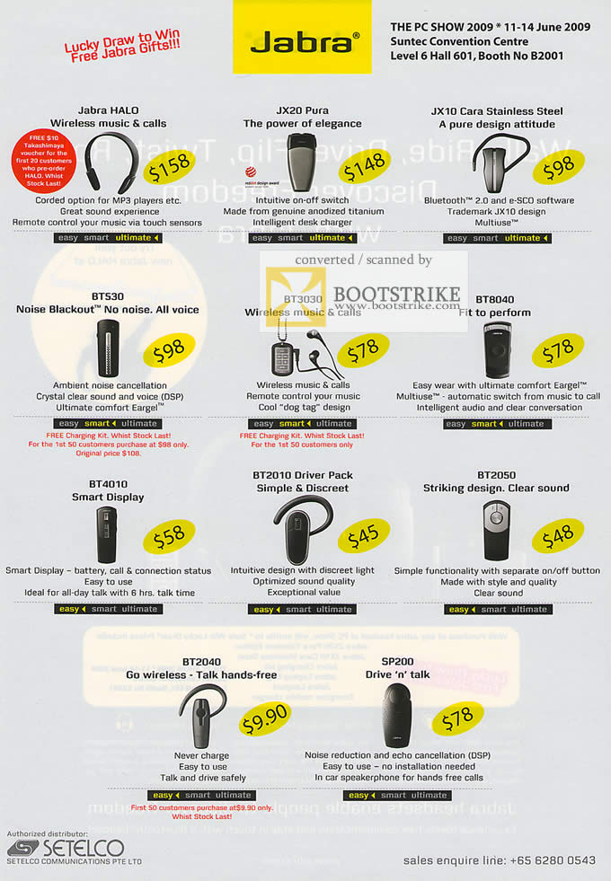 PC Show 2009 price list image brochure of Jabra Halo Pura Cara Bluetooth Headset