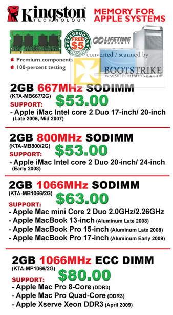 PC Show 2009 price list image brochure of Kingston Memory For Apple Systems