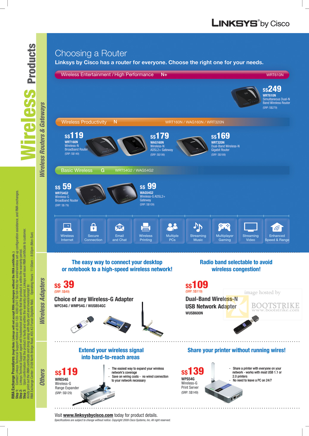 PC Show 2009 price list image brochure of Linksys Router Wireless G N Network Adapter Range Expander