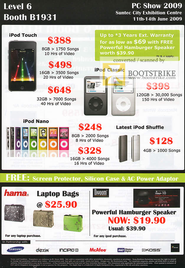 PC Show 2009 price list image brochure of NewStead IPod Touch Classic Nano Shuffle Laptop Bags