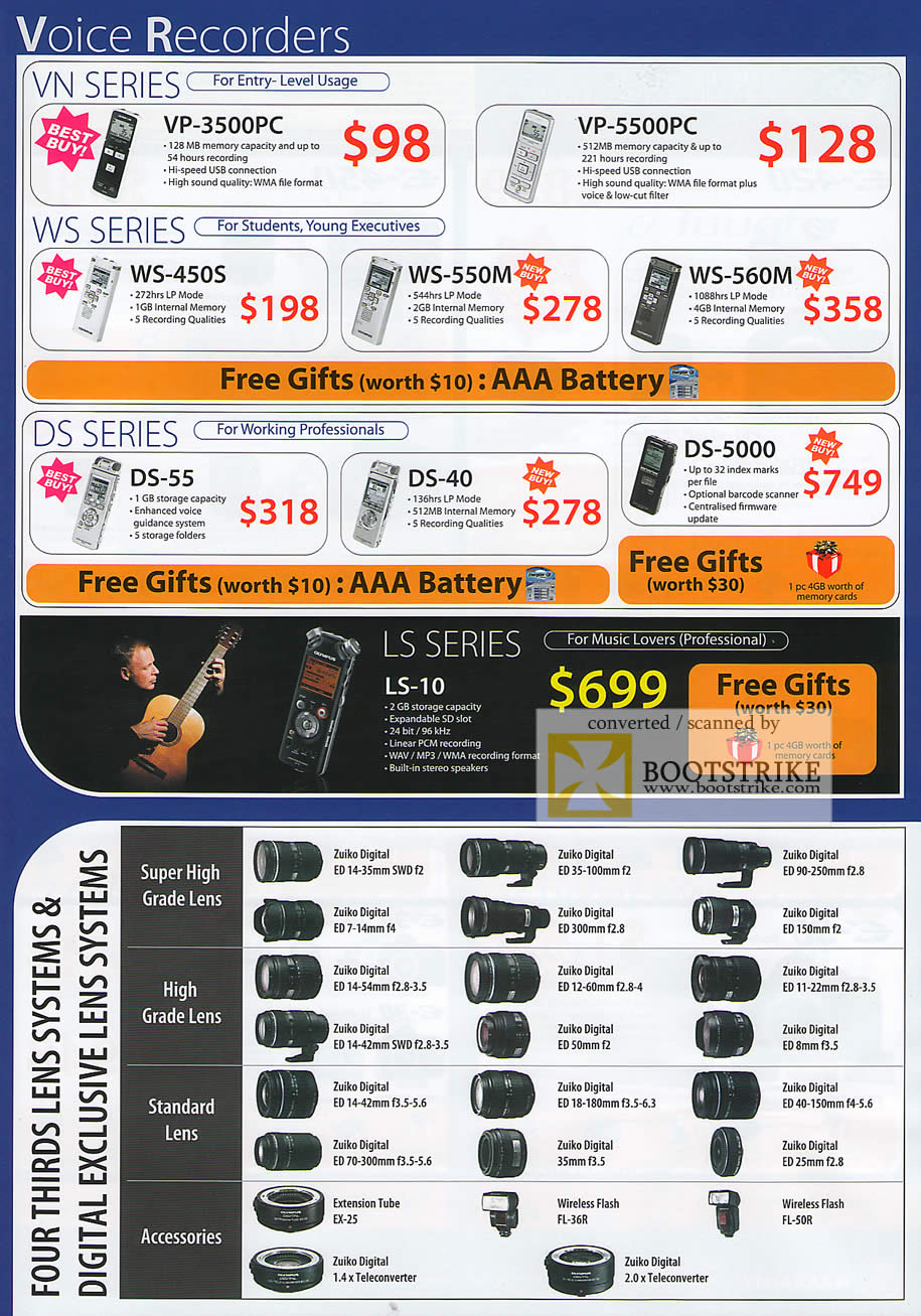 PC Show 2009 price list image brochure of Olympus Voice Recorders VN WS DS Lens Systems