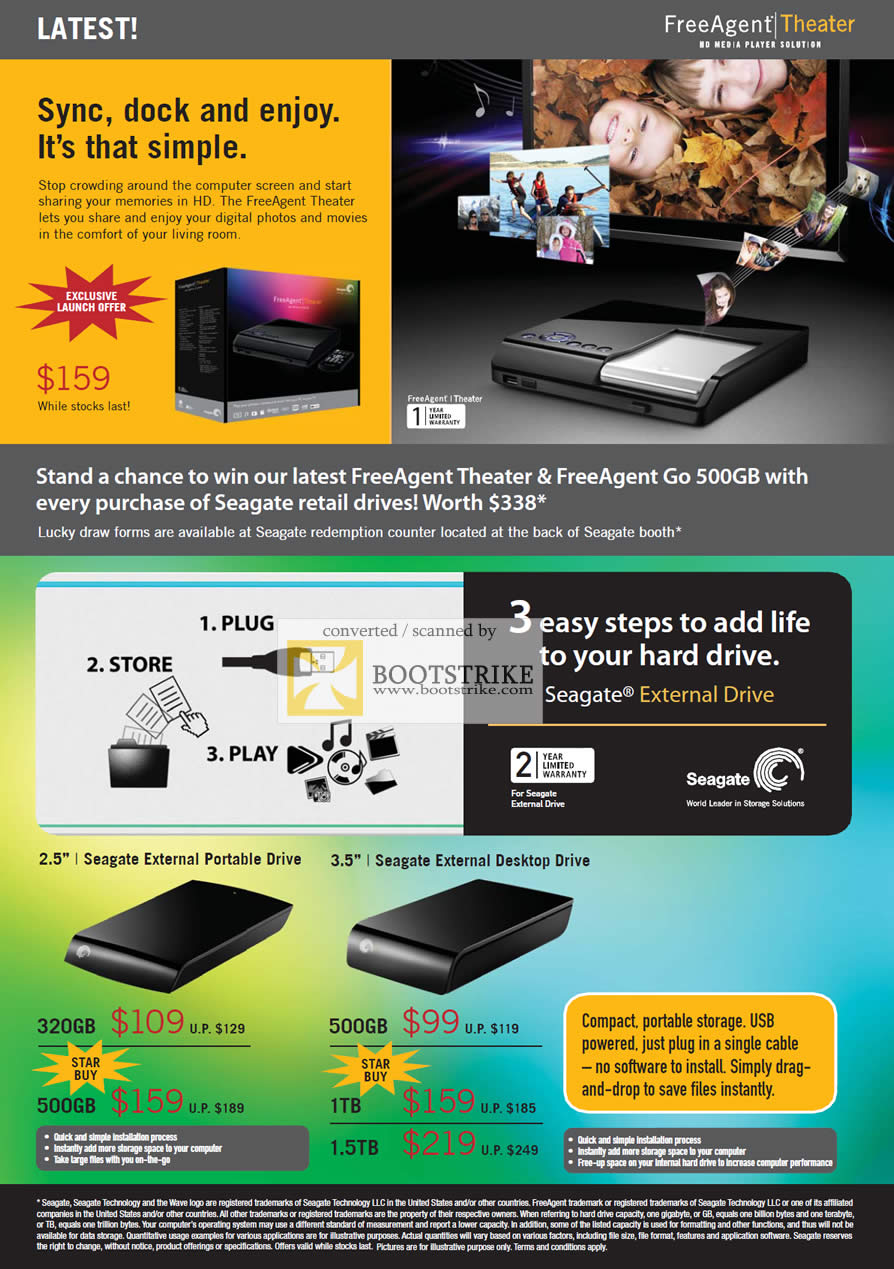 PC Show 2009 price list image brochure of Seagate FreeAgent Theater External Portable Drive