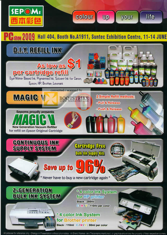 PC Show 2009 price list image brochure of Sepoms Refill Ink Magic V Continuous Ink Supply System