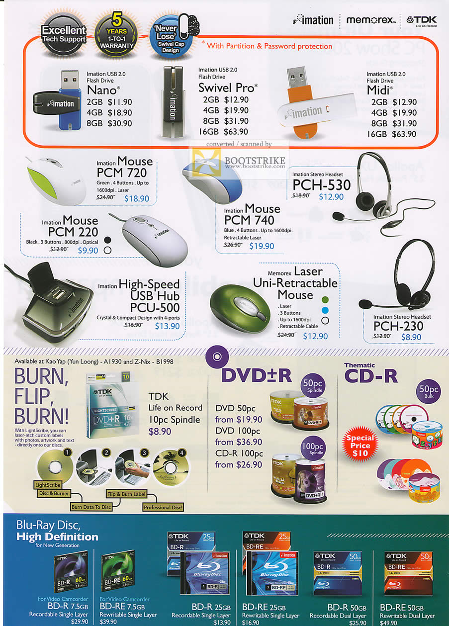 PC Show 2009 price list image brochure of TDK Imation Memorex Flash Drive Nano Swivel Pro Mouse Hub Headset DVD-R Discs