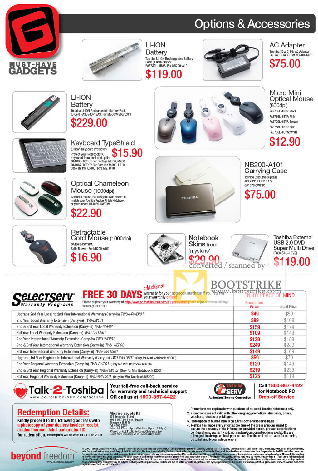 PC Show 2009 price list image brochure of Toshiba Options Accessories