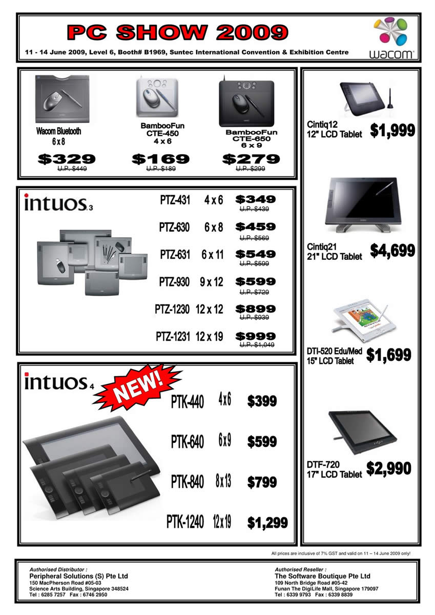 PC Show 2009 price list image brochure of Wacom Tablet Intuos Bamboo Bluetooth Cintiq